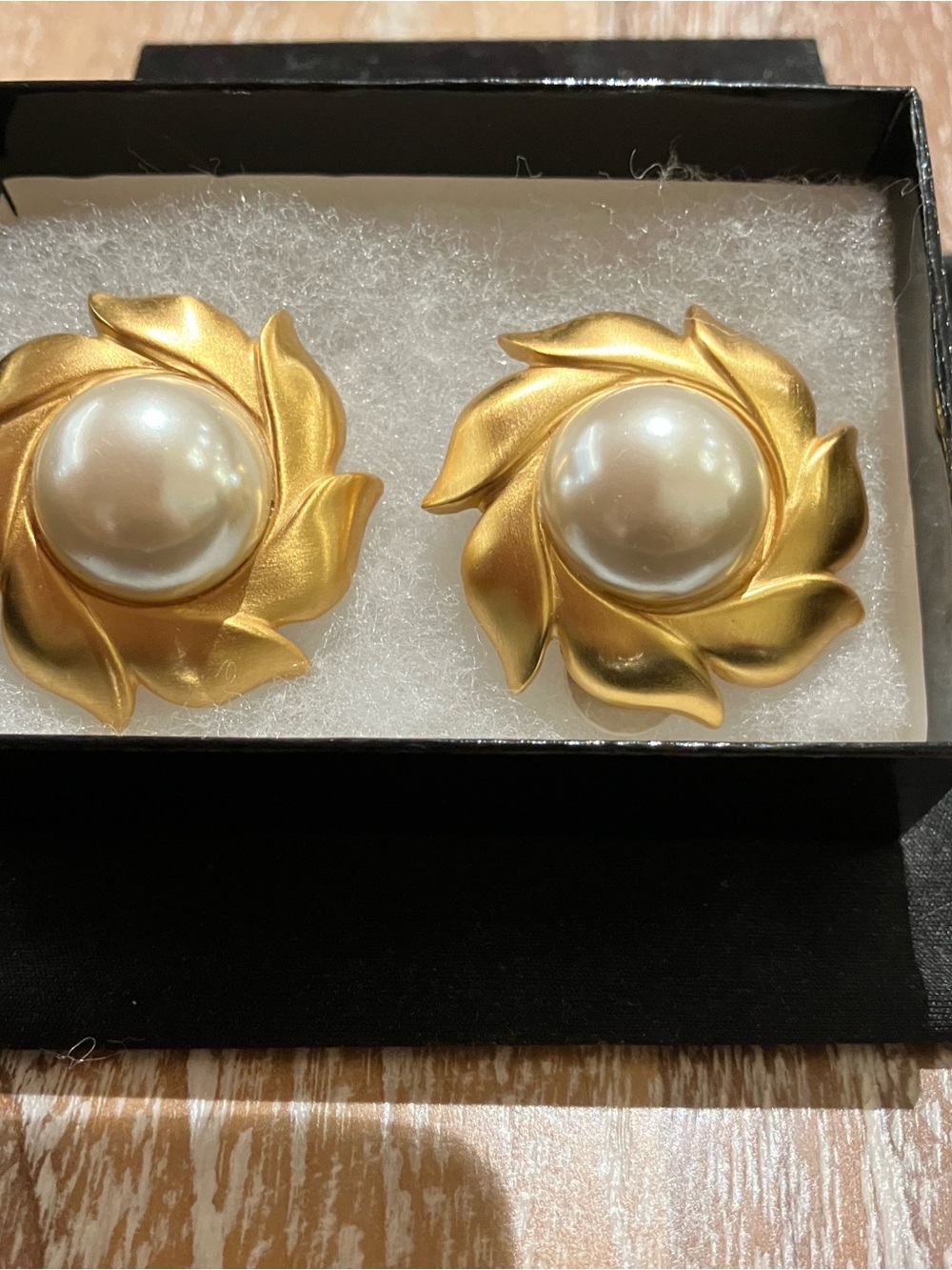 Gold Pearl Floral Clip-On Earrings - Women Jewelry
